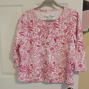 Onque Casuals SzXL Fusia and White floral snap up 3/4 sleeve jacket